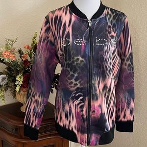Bebe Tropical Print Stretch Bomber Jacket